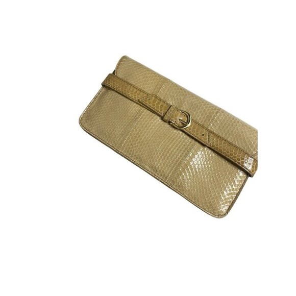 Cole Haan Tan Leather Snake Skin Clutch Handbag - Picture 3 of 4